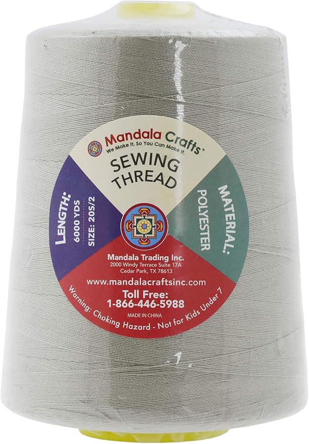 Mandala Crafts 4 Pack of Serger Threads Cones Spools - 20S/2 24000 Yards Polyester Beige Threads for Sergers Machine and Overlock Quilting Sewing Machine