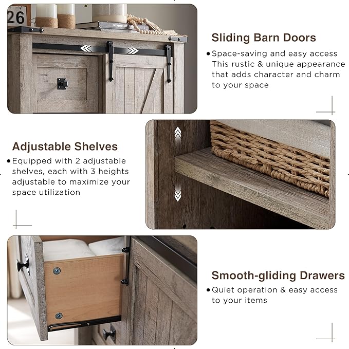 T4TREAM 5 Drawers Dresser for Bedroom w/Sliding Barn Door, Farmhouse Modern Tall Dresser 5 Chest of Drawers, Storage Organizer for Bedroom, Hallway, Living Room, Kids Room, Light Rustic Oak