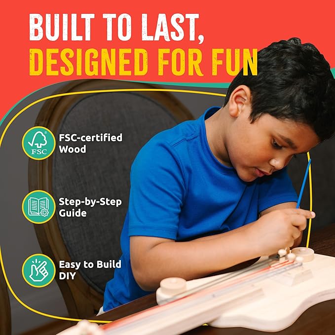 DIY Wood Building Kits, STEM Woodworking Kit for Kids, Creative Fun Craft Projects, Great Gift for Boys & Girls (Wooden Guitar, 1-Pack)