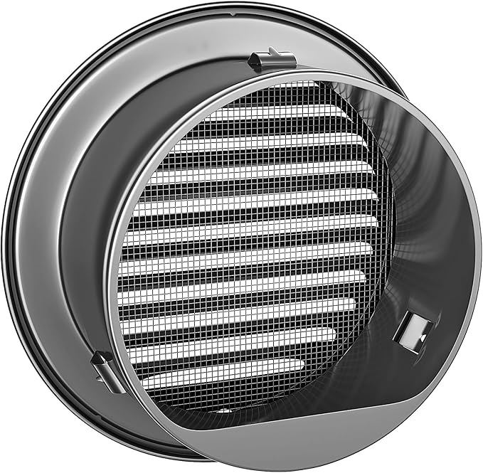 6" in Heavy Duty Thickened 304 Stainless Steel Air Vent Cover Louvered Grille Cover Vent Hood Flat Ducting Ventilation Air Vent Wall Air Outlet with Fly Screen Mesh for House (6inch-150mm Flat Black)
