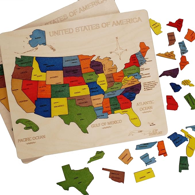 USA Map Wooden Jigsaw Puzzle for Kids | 44 Puzzle Pieces | Learning & Educational Toy Gift for Boys & Girls Ages 3 Years and Above