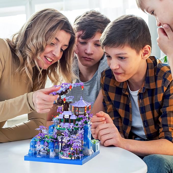 Cherry Blossom Tree House Micro Building Blocks Set,Peach Blossom Pond Flowers Bricks Architecture Kit with LED Light Gifts for Adults and Kids（2500+Pieces）