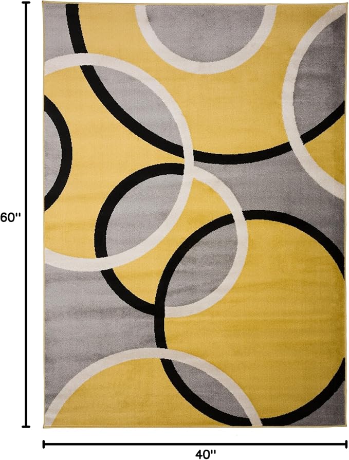 Rugshop Contemporary Abstract Circles Easy Maintenance for Home Office,Living Room,Bedroom,Kitchen Soft Area Rug 3'3" x 5' Yellow