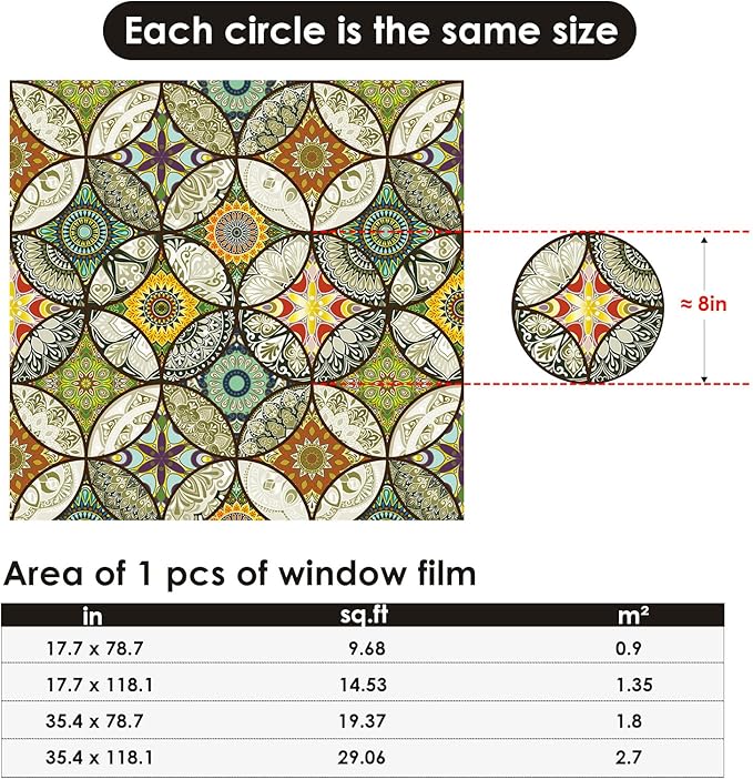 DKTIE Static Cling Decorative Window Film with Installation Tools Non Adhesive Privacy Film, Stained Glass Window Film for Bathroom Shower Door Heat Cotrol Anti UV, 17.7 x 78.7 Inch