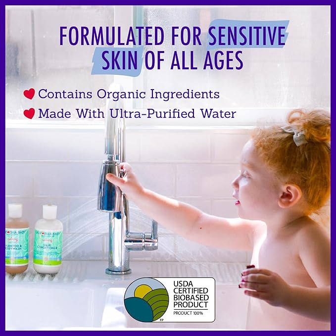 California Baby Calming Baby Shampoo + Baby Wash | 100% Plant-Based | Lavender Body Wash For Sensitive Skin | Hypoallergenic | 251 mL / 8.5 oz.