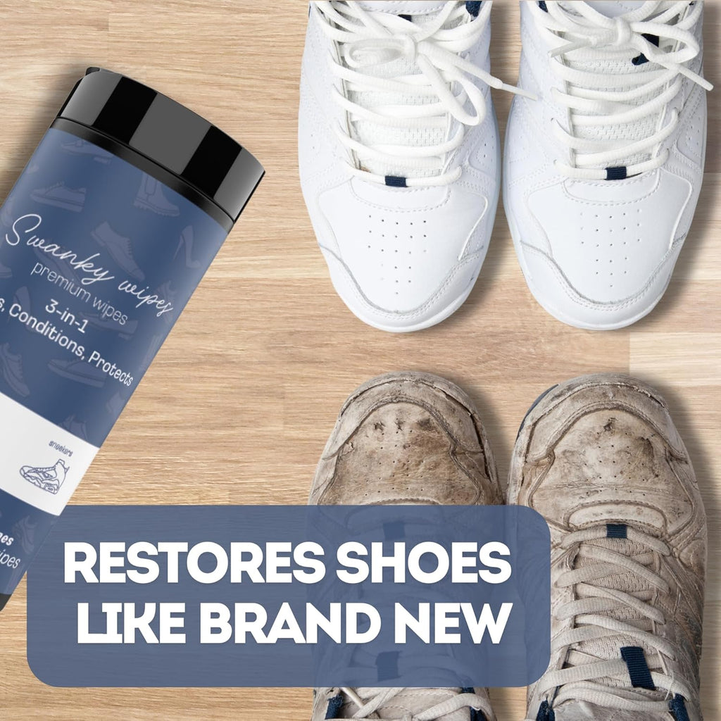 Swanky Shoe Cleaner Wipes - Leather and Sneaker Cleaner, Removes Dirt, Grime and Stains, Quick & Easy Shoe Sole and Boot Cleaning Wipes, Essential Shoe Cleaning Supplies - Canister, 100 Count, White