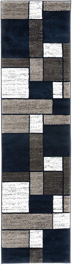 Rugshop Contemporary Modern Boxes Runner Rug 2' x 7'2"Navy