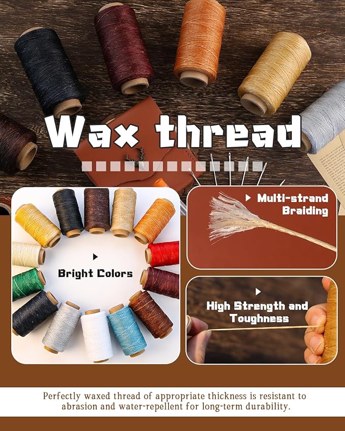 DIUDUS 218 Yards Upholstery Thread, Waxed Thread with Upholstery Needle, Heavy Duty Sewing Kit for Hand Sewing Carseat Sofa Leather Repair