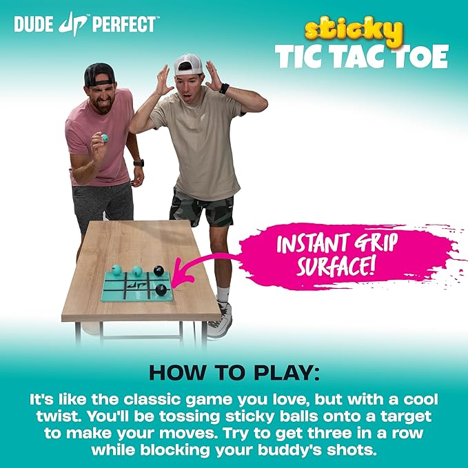 Dude Perfect Sticky Tic Tac Toe, Kids Tabletop Activity, for Family Game Night, Perfect for a Gift and Parties, 2 Players, Ages 4+