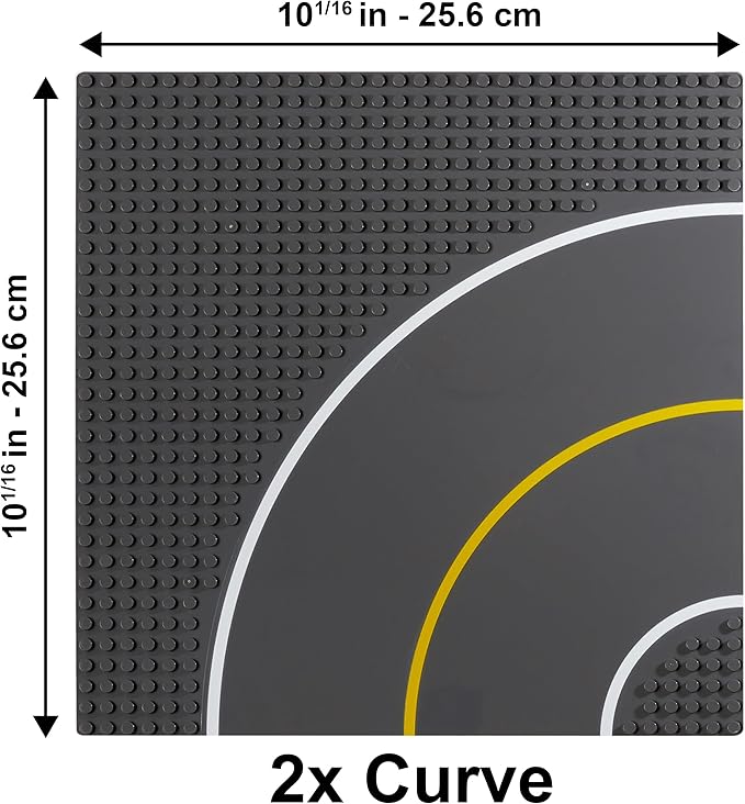 Apostrophe Games Road Baseplate – Premium Building Blocks Base Plates Compatible with All Major Brands – 6pcs Baseplate Gray with Road Design – Straight, Curve, Crossroad, T-Junction