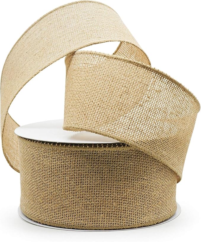 CT CRAFT LLC Burlap Fabric Wired Ribbon 3" x 20 Yards Natural Color for Christmas Home Wedding Decor Gift Wrapping Tree Topper Bow Wreath Bouquet DIY Crafts