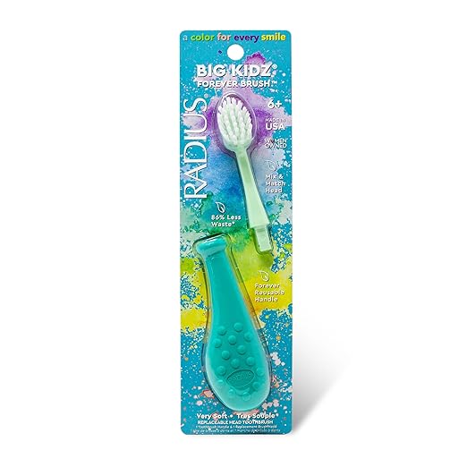 RADIUS Big Kidz Forever Brush Replaceable Head Toothbrush for Children, 6 Years and Up, BPA Free ADA Accepted for Growing Teeth and Gums - Right and Left Handed, Extra Soft - Pack of 1