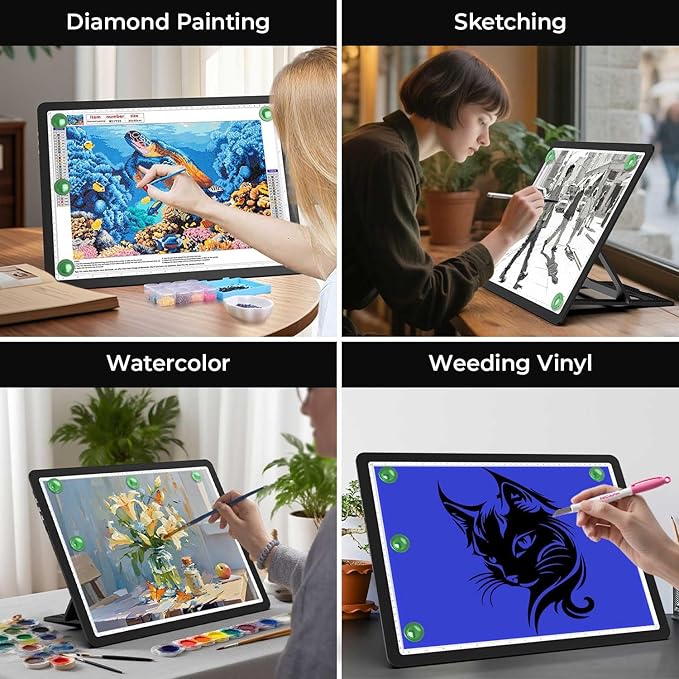 Zocelight Rechargeable A3 Light Board with Built-in Stand & Bag,Super Bright Magnetic Light Box for Tracing,Wireless Light Pad for Diamond Painting,Side Buttons,LED Light Table for Drawing,Sketching
