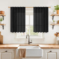 YoungsTex Black Linen Curtains 36 Inch Long for Kitchen 2 Panels, Light Filtering SemI Sheer Drapes Short Length with Back Tab Rod Pocket for Bathroom Cafe Gothic Decorative Privacy, 42 X 36 Inch
