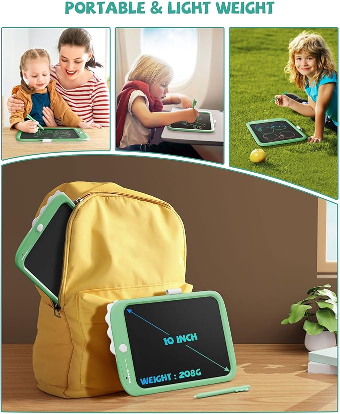 TEKFUN LCD Writing Tablet for Kids, Doodle Board Dinosaur Toys, Travel Essentials Toys for 3 4 5 6 Year Old Boys Girls, Easter Birthday Christmas Gifts (10inch Green)