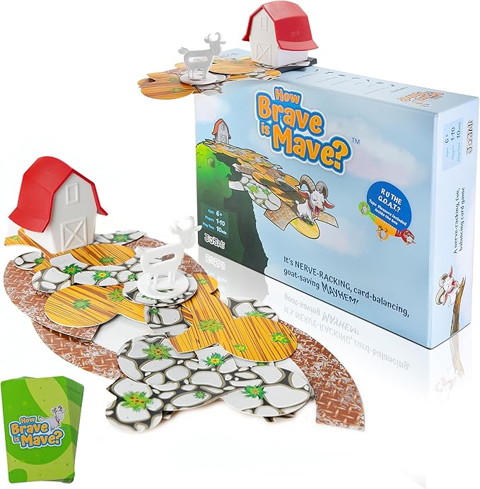How Brave is Mave? - The First Table-Edge Stack Game, Card-Balancing, Goat-Saving Mayhem - Great for Family Game Night, Ages 6-99, Competitive and Collaborative - Laugh, Stack, and Topple