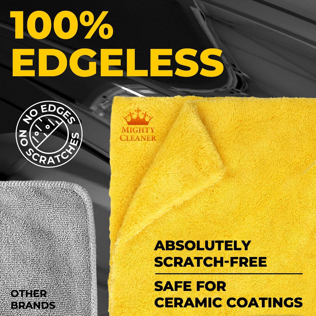 Edgeless Microfiber Towels for Cars – 6pk (12”x12”) - 540 GSM - Super Soft Detailing & Buffing – Scratch-Free & Absorbent Microfiber Cleaning Cloths for Car Polishing