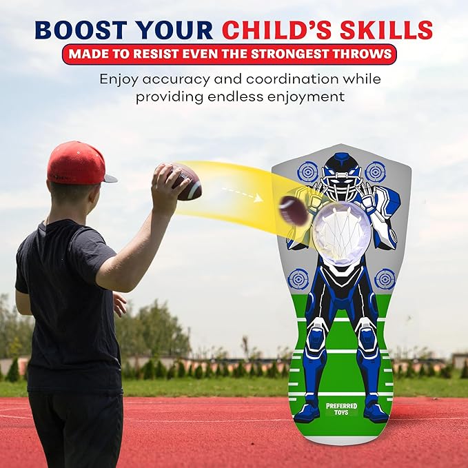Inflatable Football Target - Double-Sided Toss Training Game with Mini Footballs - Fun Kids Throwing Football Games for Indoors, Outdoors, Birthdays, Camping, Beach - 65 Inch