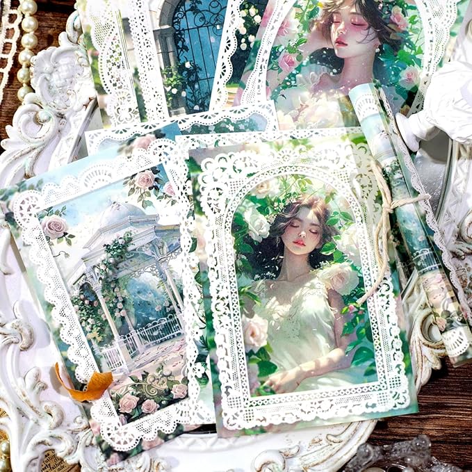 Lace border Scrapbook Paper Set, 150 PCS Goddess of romance Ephemera Pack for Junk Journaling, Scrapbooking, Crafting, DIY Projects, Diaries, and Art Supplies