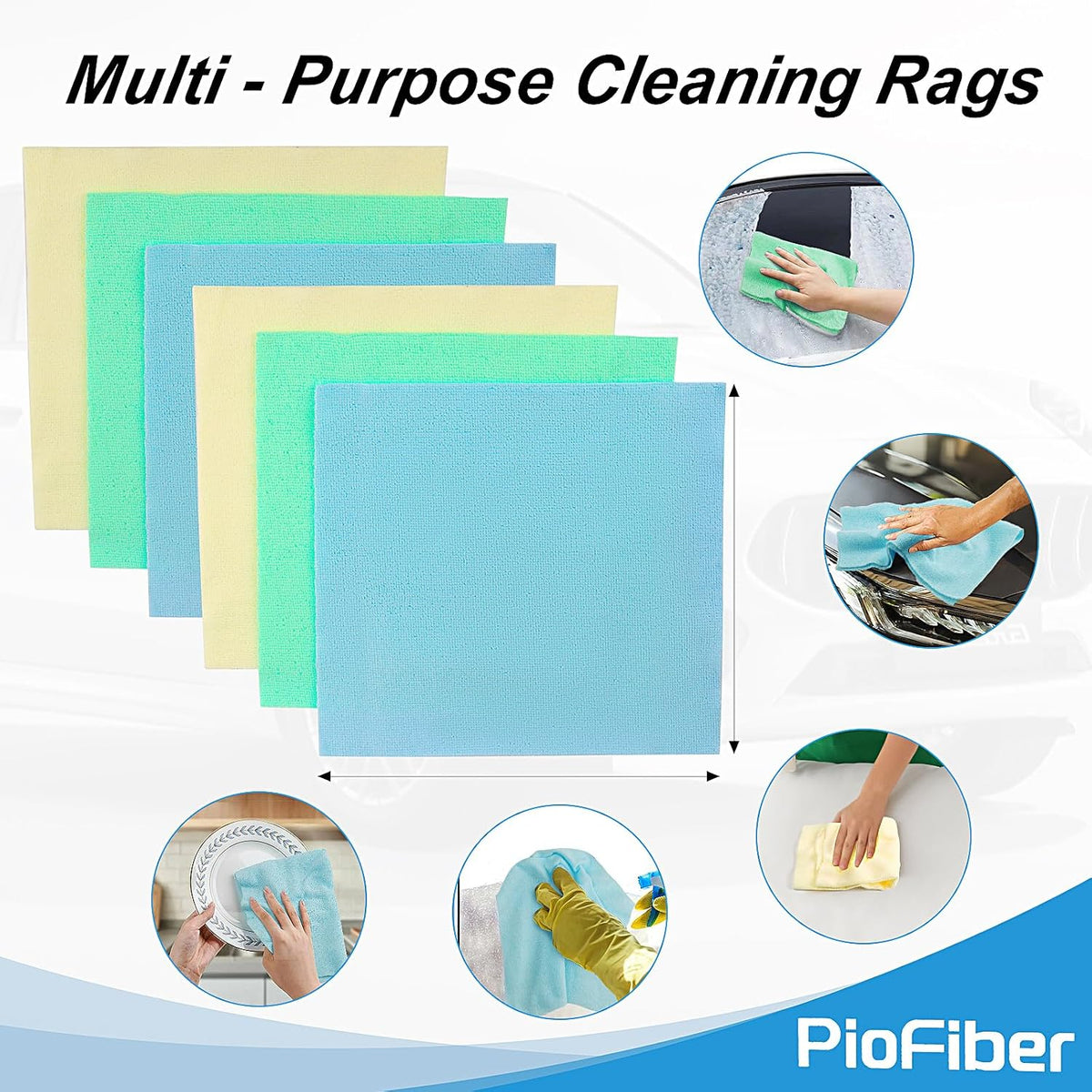Shop Towels – 20 Pack Edgeless Microfiber Cleaning Cloths, 12"x12" Lint-Free, Reusable Towels for Car Detailing, Kitchen, Garage & Glass – Quick Dry Rags