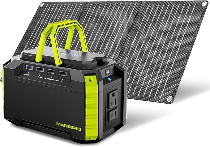 MARBERO Solar Generator 150W Peak 150Wh Portable Power Station with Solar Panel Included Camping Power Supply with AC Outlet DC USB Ports for Outdoor RV Fishing Emergency