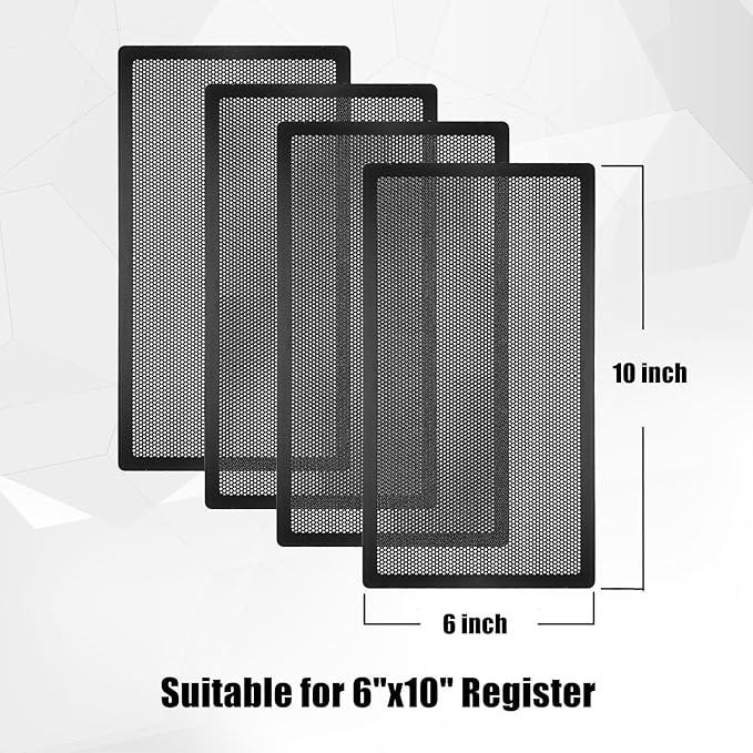 Floor Register Vent Cover, 6"x10" Magnetic Air Vent Screen Mesh Covers for Home Floor/Wall/Ceiling Registers Air Vent Filters, Black (4 Packs)