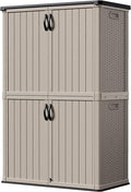 Devoko Outdoor Storage Cabinet 50 Cu Ft with Lockable Doors, Vertical Storage Shed Waterproof Patio Tools Storage Box for Sofa Cushions, Gardening Tools and Accessories (Beige)