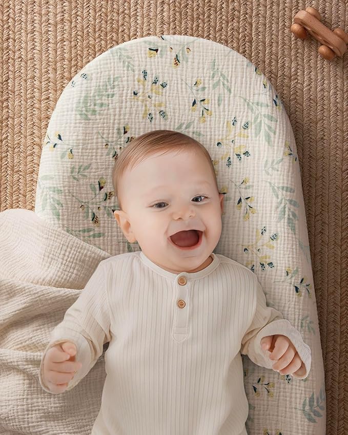 Blissful Diary Muslin Baby Changing Pad with Waterproof Lining Foam, Baby Changing Table Pad with Cover for Dressers (Botanical Leaf, Avocado)