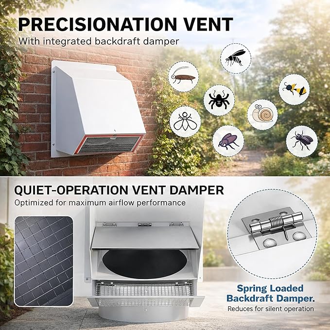 8 Inch Vent Covers for Wall, Galvanized Steel Dryer Vent Cover Outside with Screen, Dryer Vent Wall Plate for Dryer Exhaust Vent, External Extractor for House Ventilation&Outside Air Exhaust