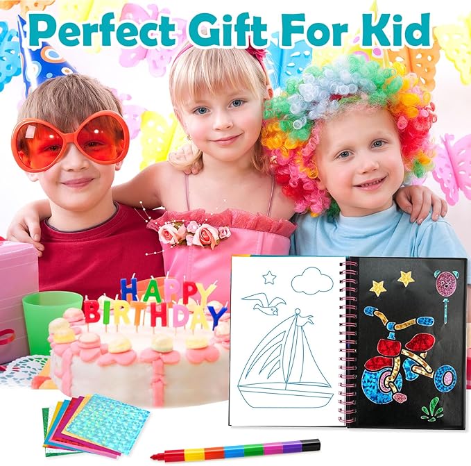 FUNNYB&G Foil Art Craft Activity for Kids - Gift for Boys Crafts for Kids Fun Art Supplies DIY Creative Travel Toy, Birthday Gift Party Favor Toys for Girls Boys 4 5 6 7 8 9 Years Old (Vehicle)