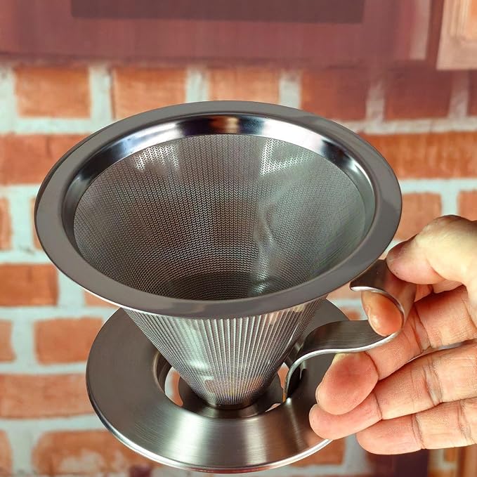 Paperless Pour Over Coffee Strainer, Premium Stainless Steel Coffee Dripper with 300 Mesh, Optimal Extraction Portable Reusable Filter Cone for Travel Brewing Tea