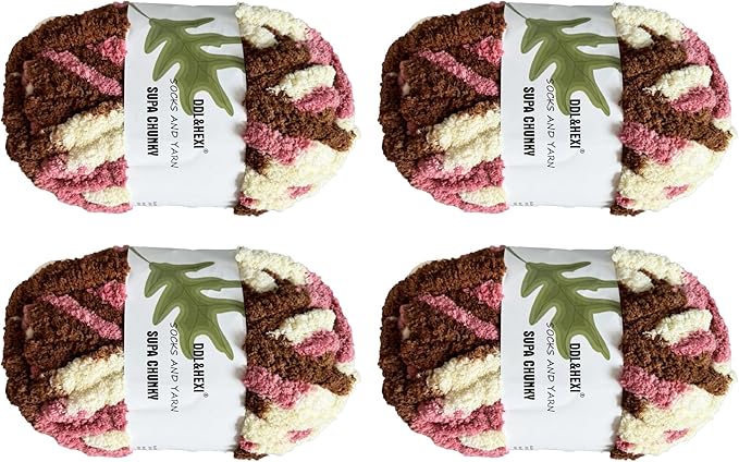 DDL&HEXI 4 Pack Super Chenille Chunky Yarn for Hand Knit, Blanket Making Kit, Jumbo Knitting, 4x8oz (226g) per Bag, Soft Polyester for Crochet, Knitting, and DIY Projects (217)