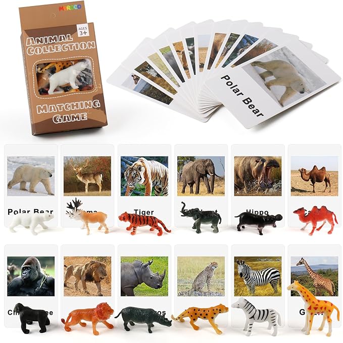 MEROCO Montessori Animal Match - Miniature Forest Animal Toy Figurines with Matching Cards Montessori Language Materials Preschool Learning Toy NEWTT0010YS3