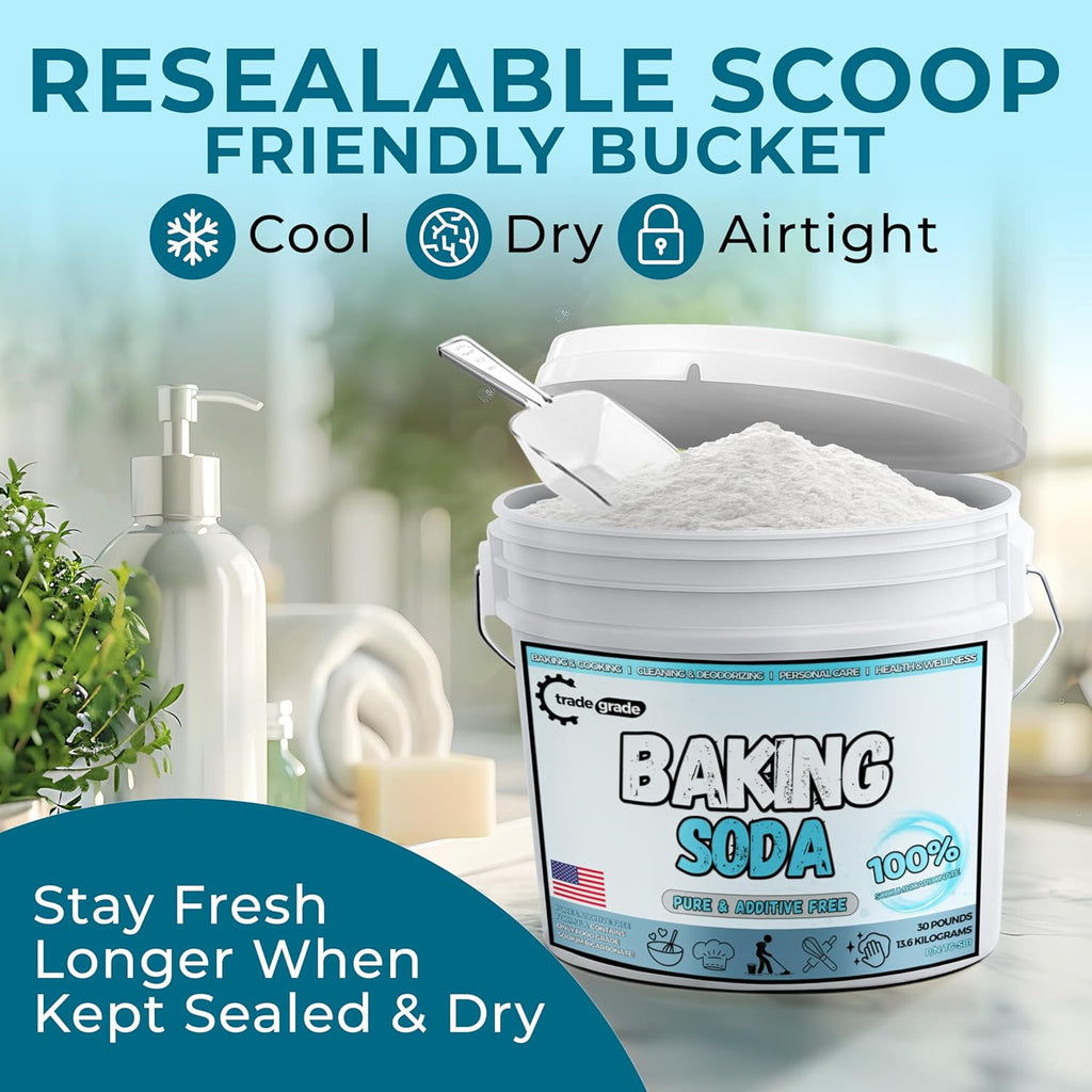 TradeGrade Pure Baking Soda Powder – 30 lb Bucket, Sodium Bicarbonate Powder | Premium Food-Grade for Baking, Bread, Cookies & More | Baking Soda for Cleaning, Natural Cleaner & Deodorizer