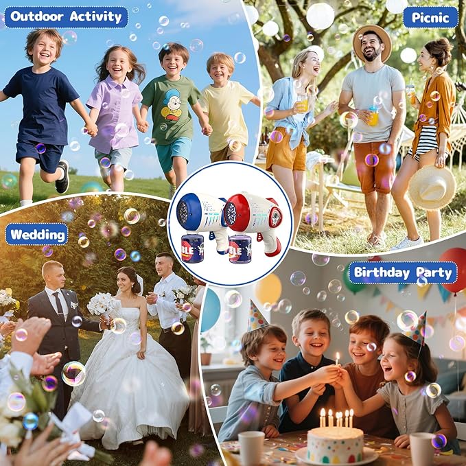EagleStone Bubble Guns for Kids 4-8, 2 Pack Light-Up Automatic Bubble Gun Blasters with 4 Solution, Bubble Machine for Toddlers, Outdoor Summer Toy, Easter Gifts, Birthday Wedding Party Favors