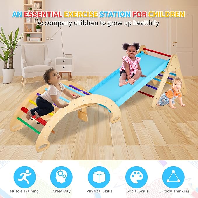 GOME Toddler 5IN1 Play Gym with Ramp & Detachable Arch, Indoor Climbing Triangle Set for Sliding or Rocking