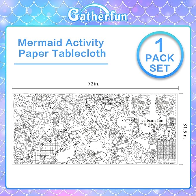 Gatherfun Mermaid Party Giant Coloring Poster - 31.5X 72 Inches - Versatile Classroom Wall Décor & Birthday Activity - Mermaid Poster or Table Cover for School Parties and Special Events
