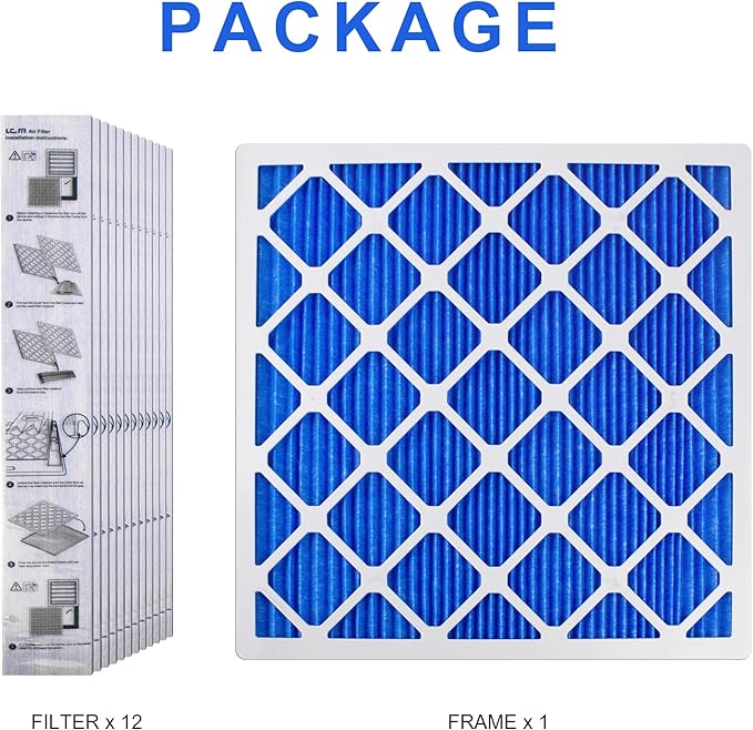 LEKEN 20x20x1 AC Furnace HVAC Filter Reusable Electrostatic Filters MERV 13 For Households With Pets, Contain 1 Reusable ABS frame+12 Air filter Medias