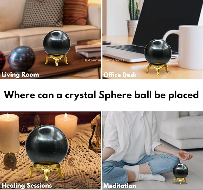 Amazing Gemstone Hematite Crystal Ball with Stand - 2 Inches Crystal Sphere Meditation Balls for Witchcraft and Decorative Balls