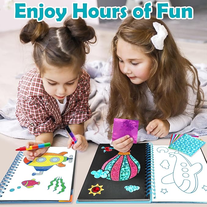 FUNNYB&G Foil Art Craft Activity for Kids - Gift for Boys Crafts for Kids Fun Art Supplies DIY Creative Travel Toy, Birthday Gift Party Favor Toys for Girls Boys 4 5 6 7 8 9 Years Old (Vehicle)