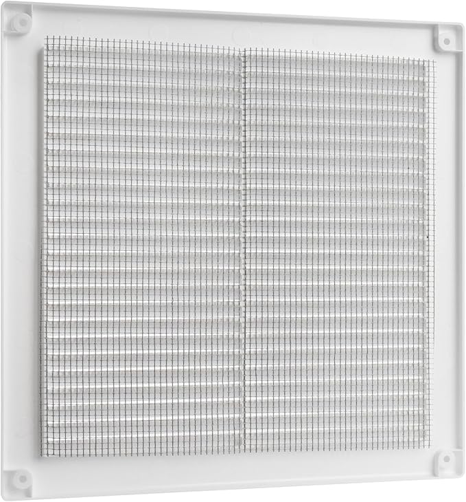 Vent Systems 8" x 8" (Opening Dimensions) White Plastic Soffit Vent Cover - Durable Flat Square Air Vent Grille with Mesh Screen - Weather Resistant Ventilation Grill, Wall & Ceiling, Indoor & Outdoor