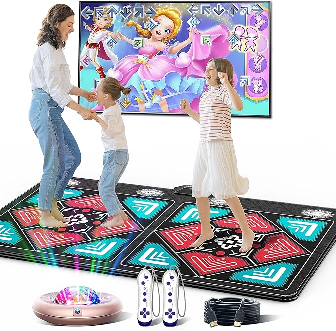 Dance Mat for Kids and Adults, Anti-Slip Wireless Electronic Dance Pad for TV, Wrinkle-Free, Soft & Cozy Playmat for Exercise & Games, Smart Camera & 2 Controllers, Gift idea（Classic Snowflake）