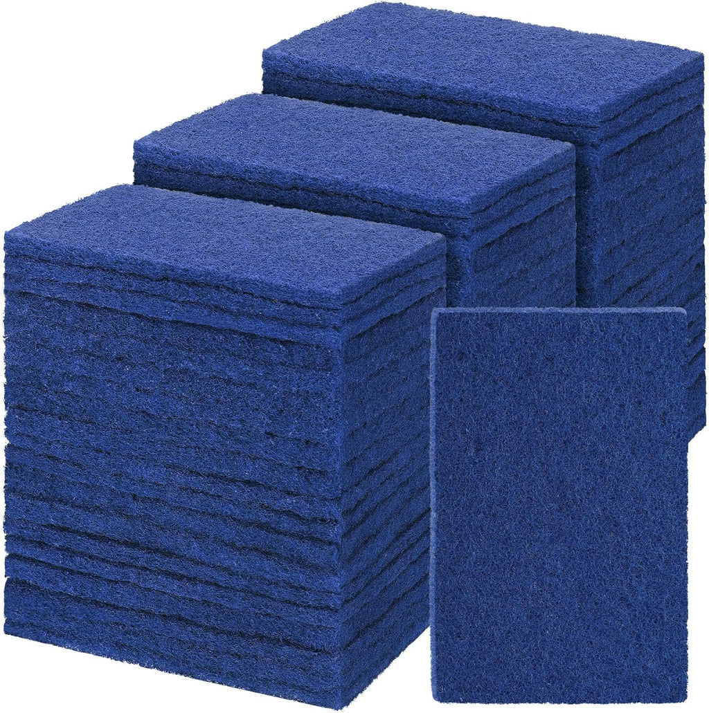 Hoolerry 100 Pcs Heavy Duty Scouring Pads Non Scratch Household Scrub Pads for Cleaning Reusable Pan Scrubber Anti Grease Scrubbing Pads for Dish Kitchen Metal Grills, 4.3 x 3 x 0.3 in (Blue)