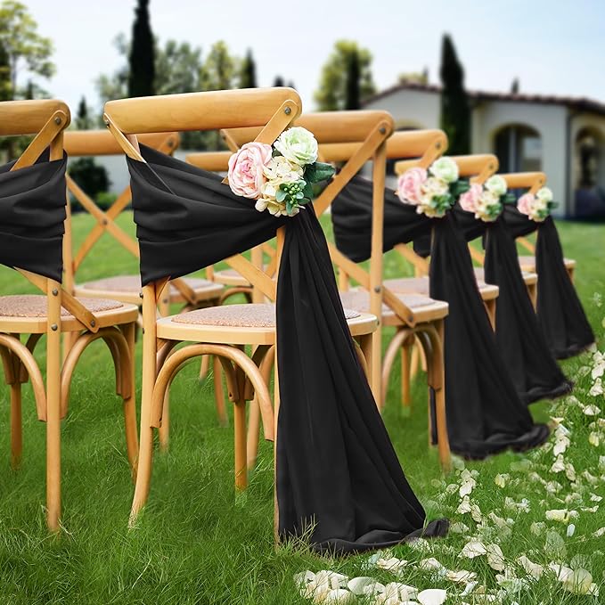 VACVELT Wedding Arch Draping Fabric - Black Chiffon, 2 Panels Sheer Drapes, 30 Inch x 20ft Backdrop Curtain, Outdoor Sheer Drapery for Ceremony Party Ceiling