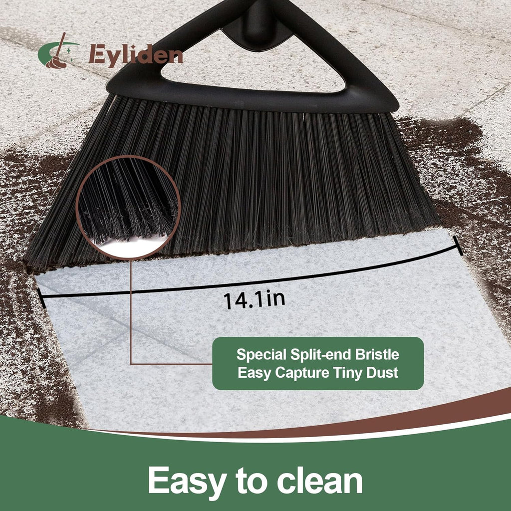 Eyliden Broom, Angle Broom with 57" Long Handle - Fit Heavy-Duty Cleaning, Also Works Well Fine Dust - Commercial Outdoor Indoor Sweeper for Courtyard, Sidewalk, Deck, Kitchen, Lobby, Garage, Black