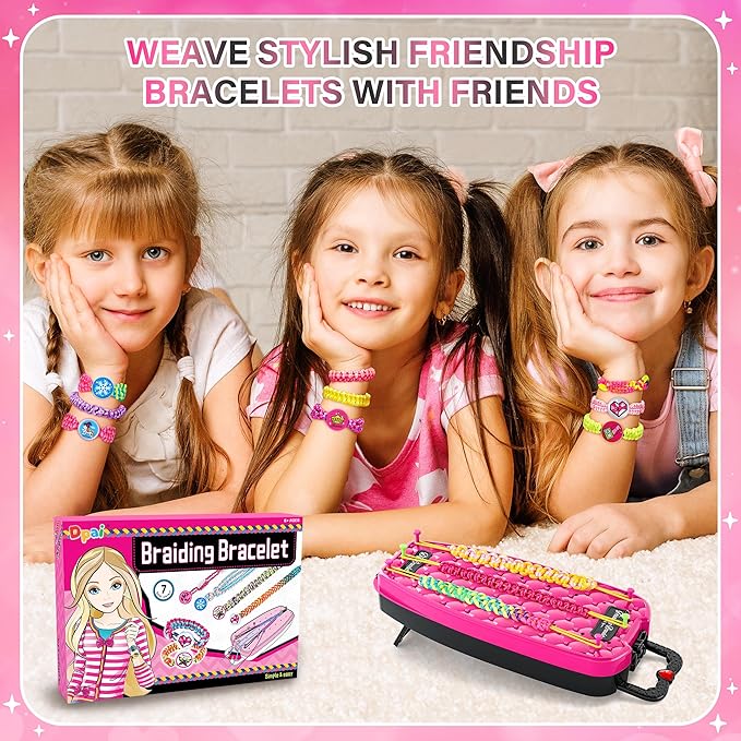 Dpai Friendship Bracelet Making Kit for Girls,DIY Arts and Crafts Toys,Jewelry String Maker Kit,The Best Birthday Gifts Ideas for Girls 6 7 8 9 10 11 12+ Years Old（Rose and Black