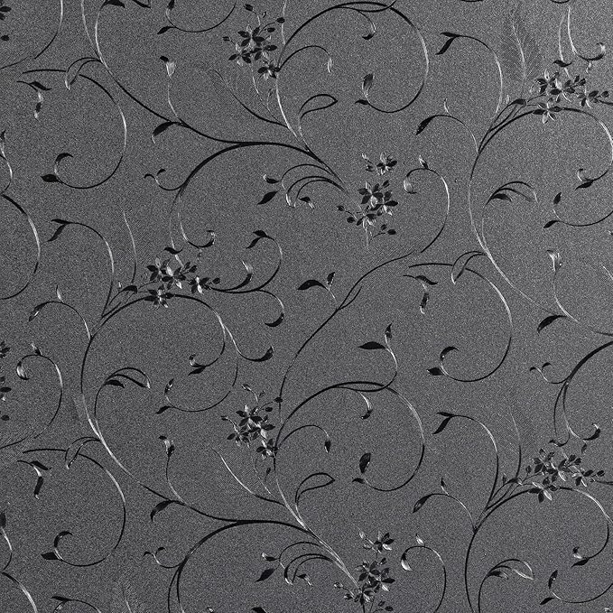 Mikomer Total Blackout Window Film,100% Light Blocking Privacy Glass Door Film Etched Flowers,Room Darkening Window Cling,No Glue/Heat Control/Anti UV for Day Sleep & High Privacy,17.5In. by 157In.