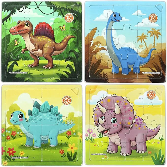 Butterfly EduFields 4-in-1 Dinosaur Jigsaw Puzzle Set for Kids | 38 Pcs Brain Boosting Puzzle Toy for Boys & Girls Age 3 4 5 6 7 | Preschool Learning with Coloring Sheets | Dino Gift for Kids