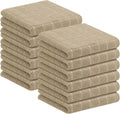 Homaxy 100% Cotton Terry Kitchen Towels(Tan, 13 x 28 inches), Checkered Designed, Soft and Super Absorbent Dish Towels, 12 Pack