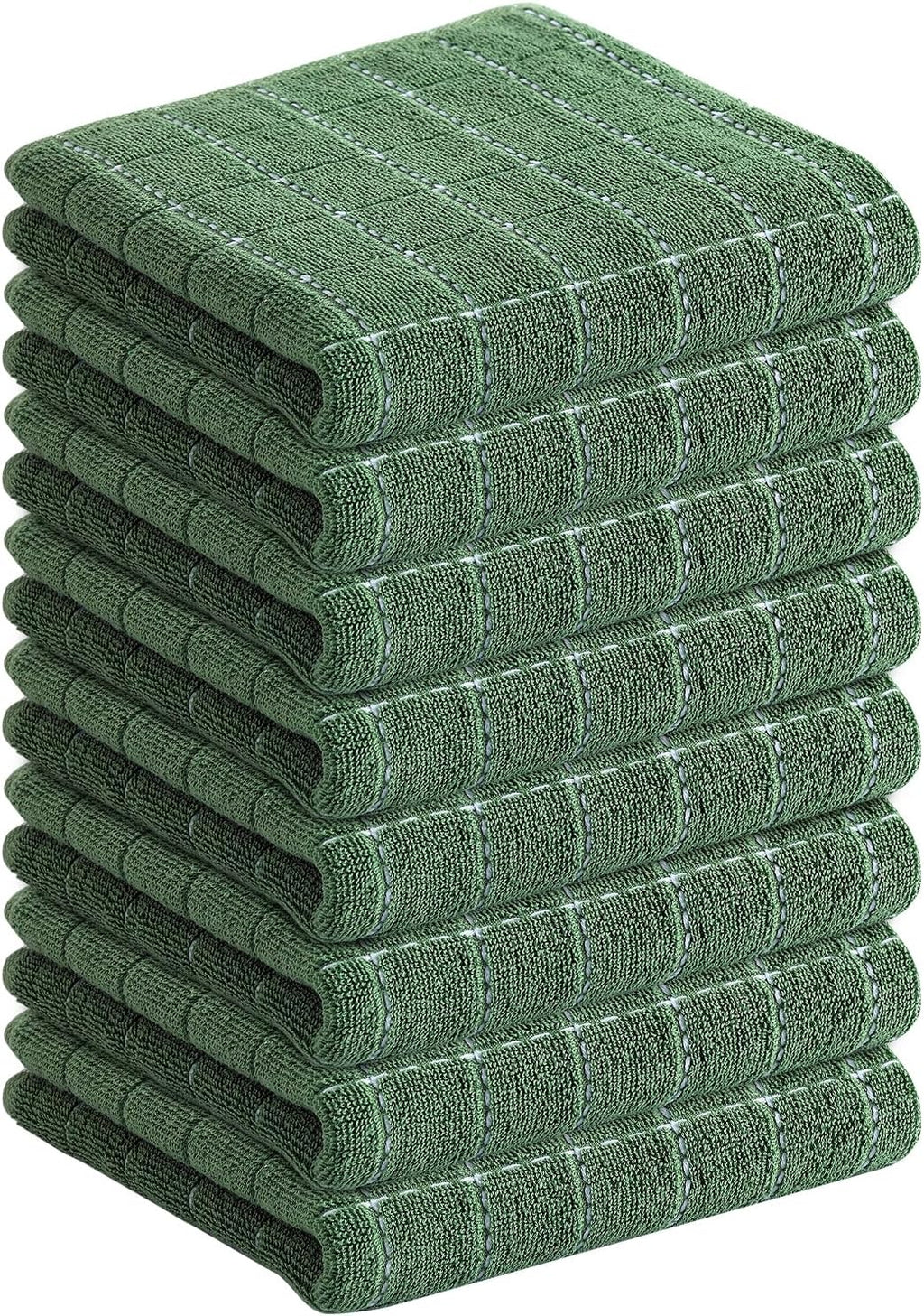 Homaxy 100% Cotton Terry Kitchen Towels(Grass Green, 13 x 28 inches), Checkered Designed, Soft and Super Absorbent Dish Towels, 8 Pack